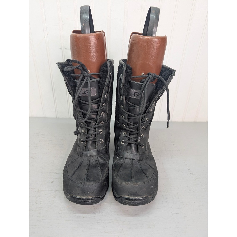 UGG BUTTE Men's Black Leather Waterproof Winter Boots US 8.5 Fur Lined Lace Up